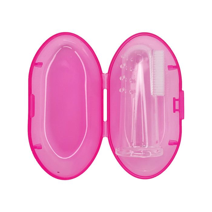 Силиконовая зубная щетка для десен розовая в футляре, в пак. 10*9см, ТМ MEGAZayka