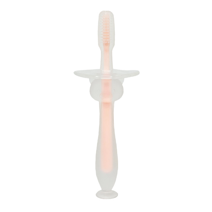 Силиконовая зубная щетка с ограничителем розовая, в пак. 16*8см, ТМ MEGAZayka