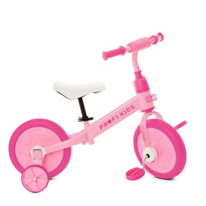 Велосипед-беговел детский PROFI KIDS 12 д., колеса EVA, 2в1, педали, прил. колеса, эксцентрик, розовый (1шт)