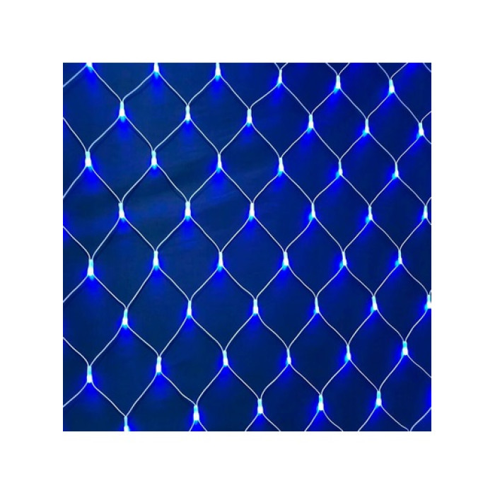 Гирлянда сетка, прозрачный шнур, 96 L, 1,5*1,5 синяя, от сетки, в кор. 12*6*8см