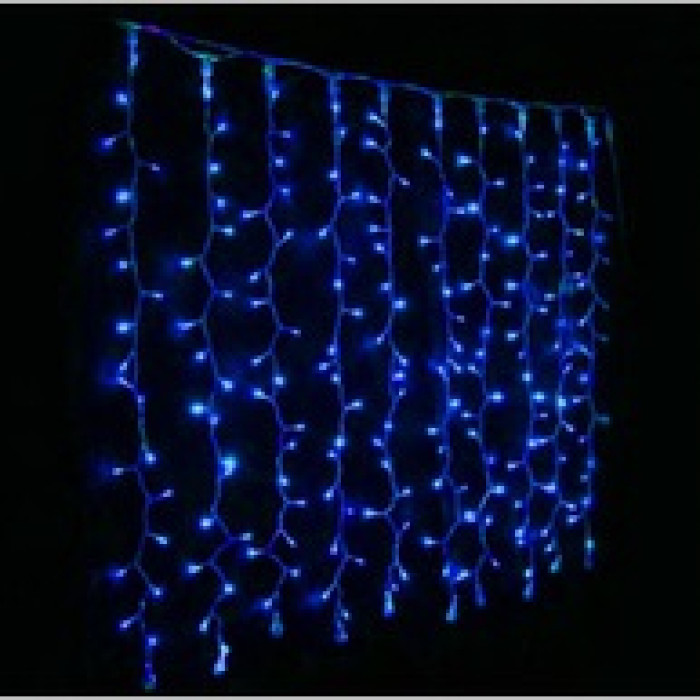 Гирлянда штора, прозрачная. шнур, 3*1.5м, 240 LED, синий, с переходником, от сети, в кор. 14*7*9см