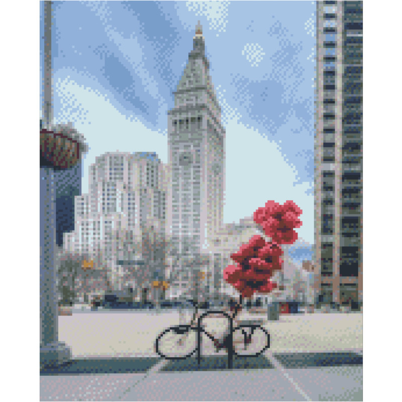 Алмазная мозаика Припаркованный велосипед с шариками 40х50см круглые камни-стразы, в кор. 51*43*3см, ТМ Стратег, Украина