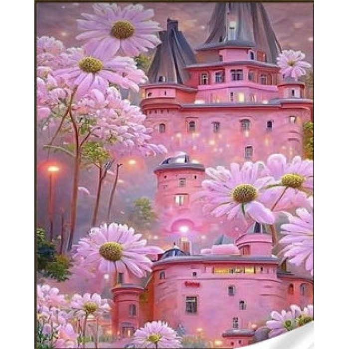 Алмазная мозаика Волшебный розовый замок 30х40см круглые камни стразы, термопакет, ТМ Стратег, Украина