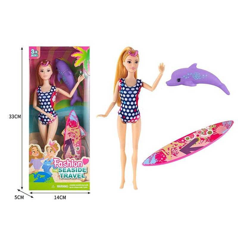 Кукла высота 30см, доска для серфинга, дельфин, кор. 33*14*5см (120шт/2)