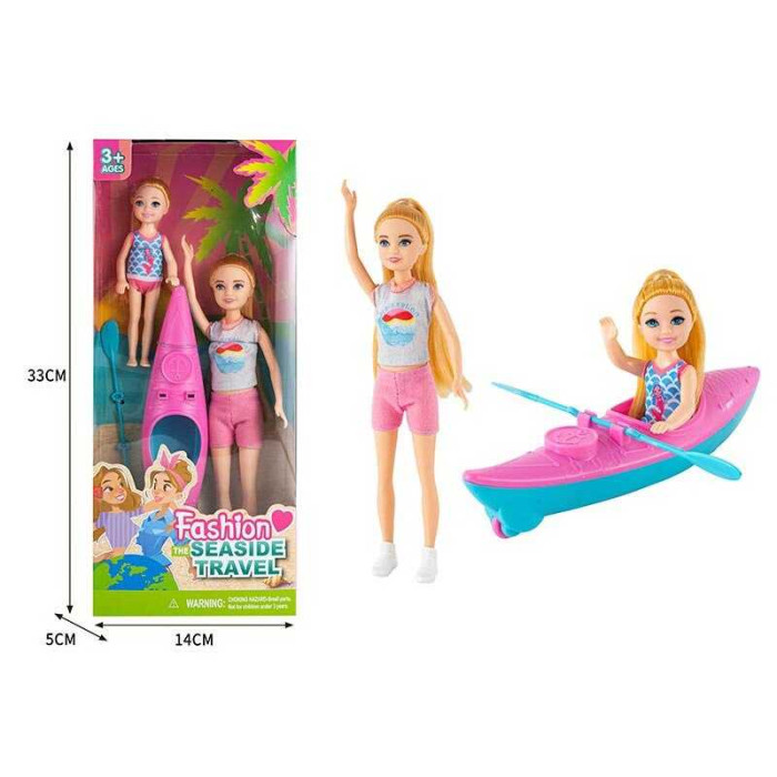 Кукла 2 куклы высотой 25 и 12 см, каяк с веслом, в кор. 33*14*6см (120шт/2)