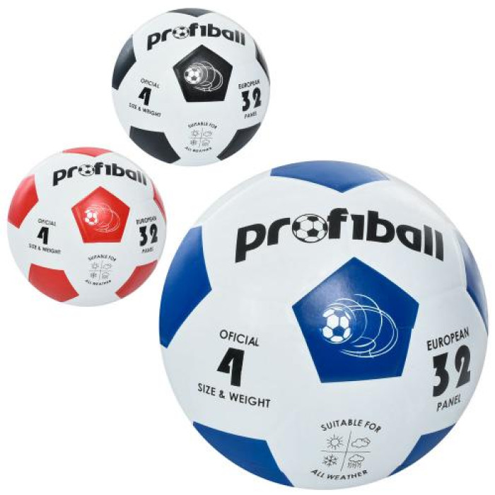 Мяч футбольный, размер 4, резина, гладкий, 360г, 3 цвета, пак. (30шт)