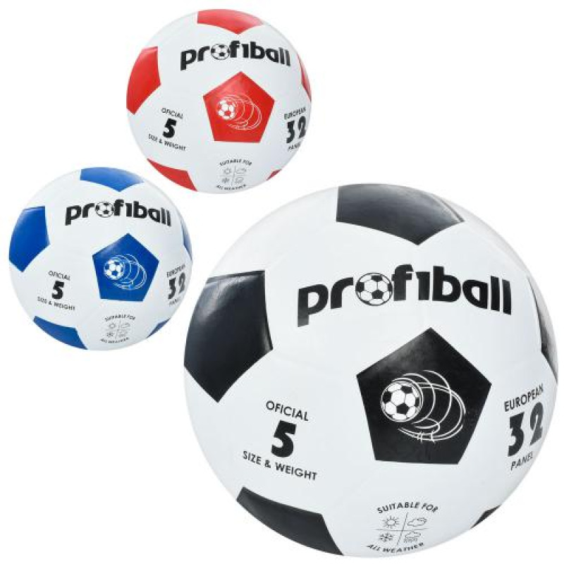 Мяч футбольный, размер 5, резина, гладкий, 400г, 3цвета, пак. (30шт)