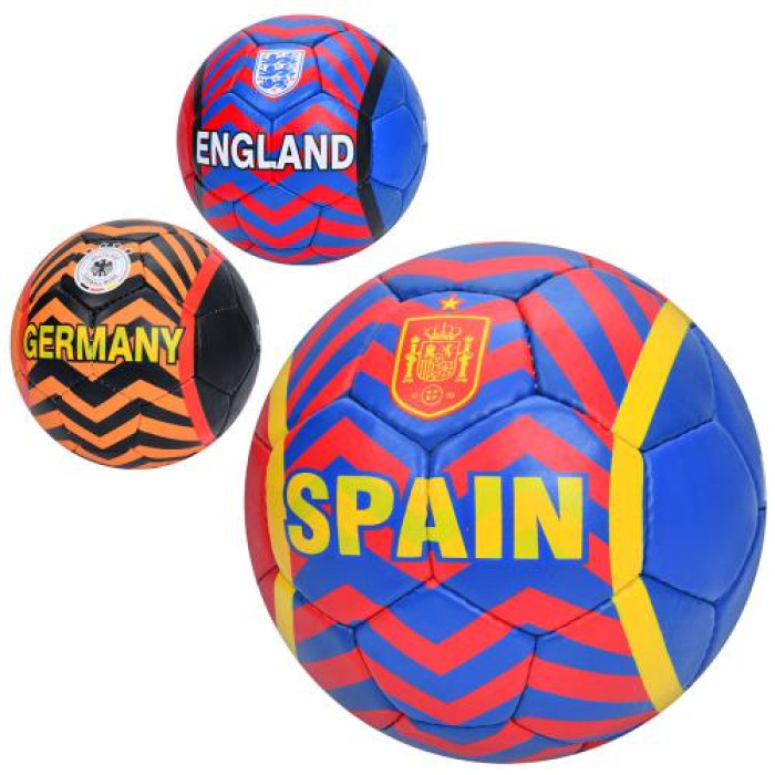 Мяч футбольный, размер 5, ПУ1, 4мм, ручная работа, 32 панели, 400*420г, 3 вида (страны), пак. (30шт)