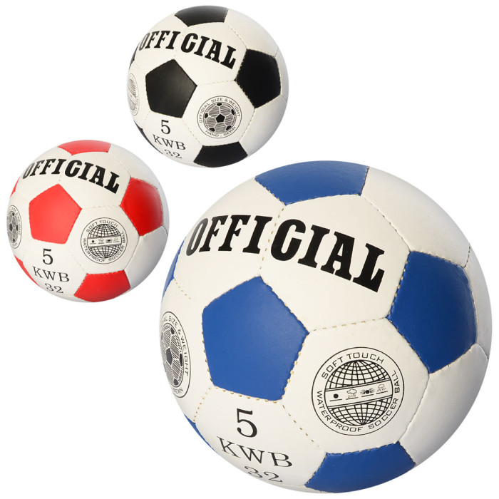 Мяч футбольный OFFICIAL 1,4мм, размер 5, ПУ, 32 панели, ручн.работа, 280-310г, 3 цвета, пак. (30шт)