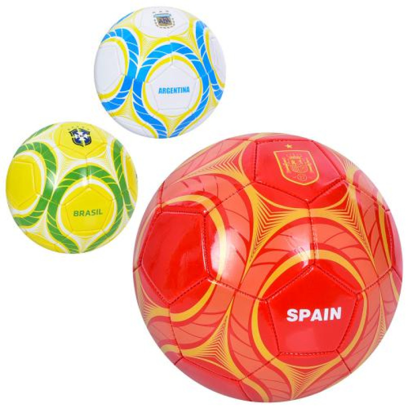 Мяч футбольный, размер 5, ПВХ, 1,8мм, 340*360г, 3 вида (страны), пак. (30шт)