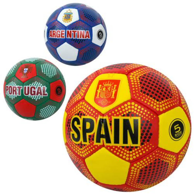 Мяч футбольный, размер 5, ПУ1, 4мм, ручная работа, 32 панели, 400-420г, 3 вида (страны), пак. (30шт)
