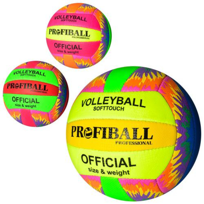 Мяч волейбольный официальный размер, ПУ, 2 мм, ручная работа, 18 панелей, 260*280г, 3 цвета, пак. (30шт)