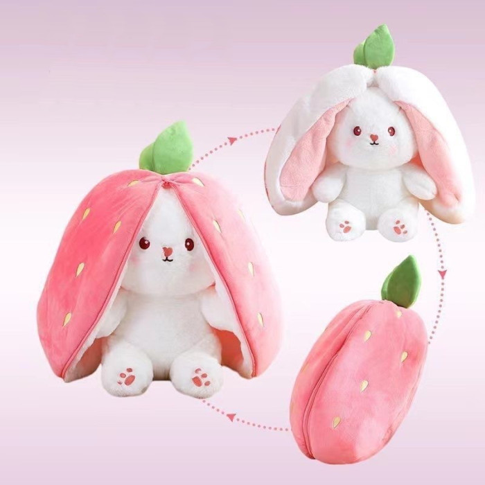 Мягкая игрушка Клубничный зайчик, кролик-трансформер розовый 35см, ТМ Dreamtoys