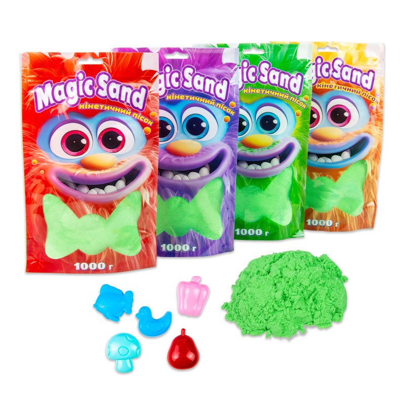 Кинетический песок Magic sand в пакете зеленый, 1кг, пак. 25*14см, ТМ Стратег, Украина