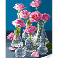 Картина по номерам Розы в стеклянных вазах на цветном фоне размером 40х50см, термопакет, ТМ Стратег, Украина