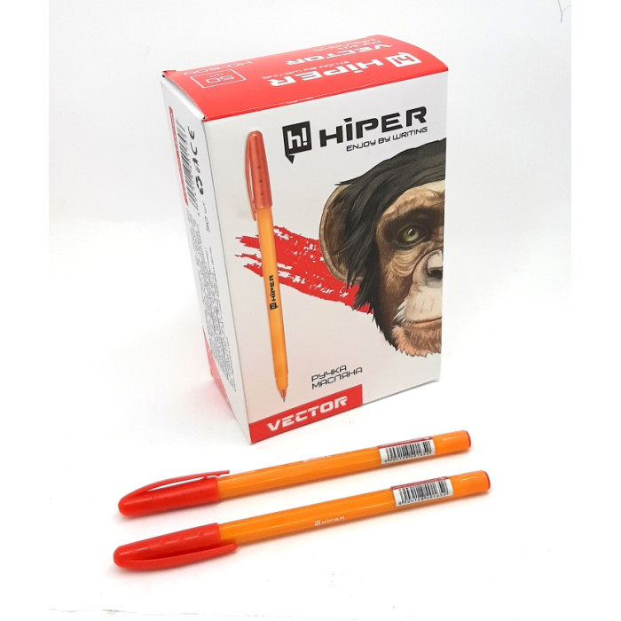 Ручка маслянная Hiper Vector, 0,7мм, красная, ЦЕНА ЗА УП. 50ШТ, в кор. 10*6*15см