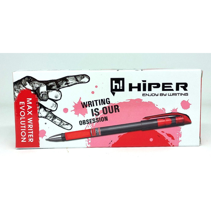 Ручка масляная Hiper Max Writer Evolution, 0.7мм, 2500м, красная, цена уп., в уп.10шт., в кор. 6*15*2,5см, ТМ Hiper