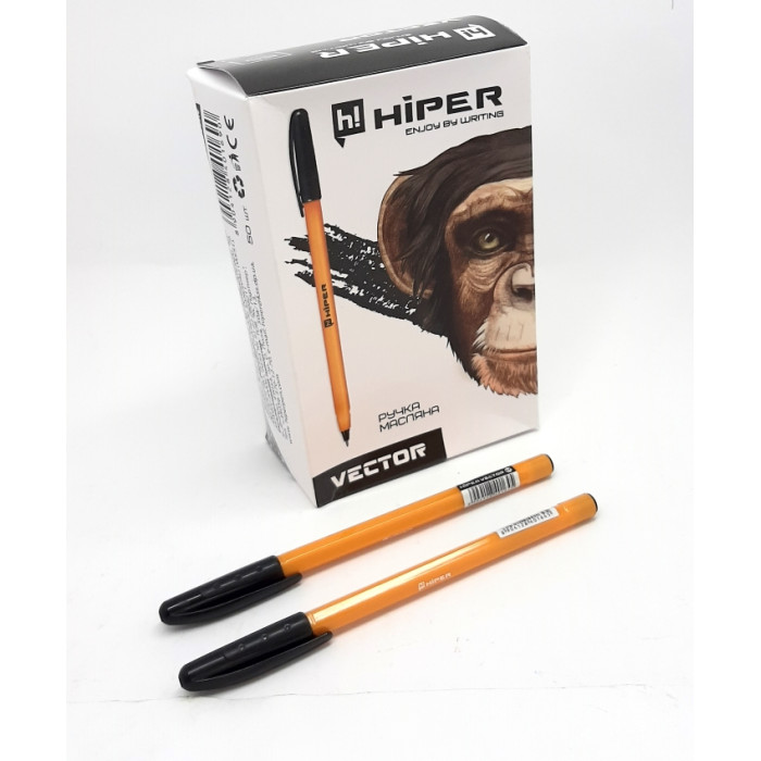 Ручка маслянная Hiper Vector, 0,7мм, черная, ЦЕНА ЗА УП. 50ШТ, в кор. 10*6*15см
