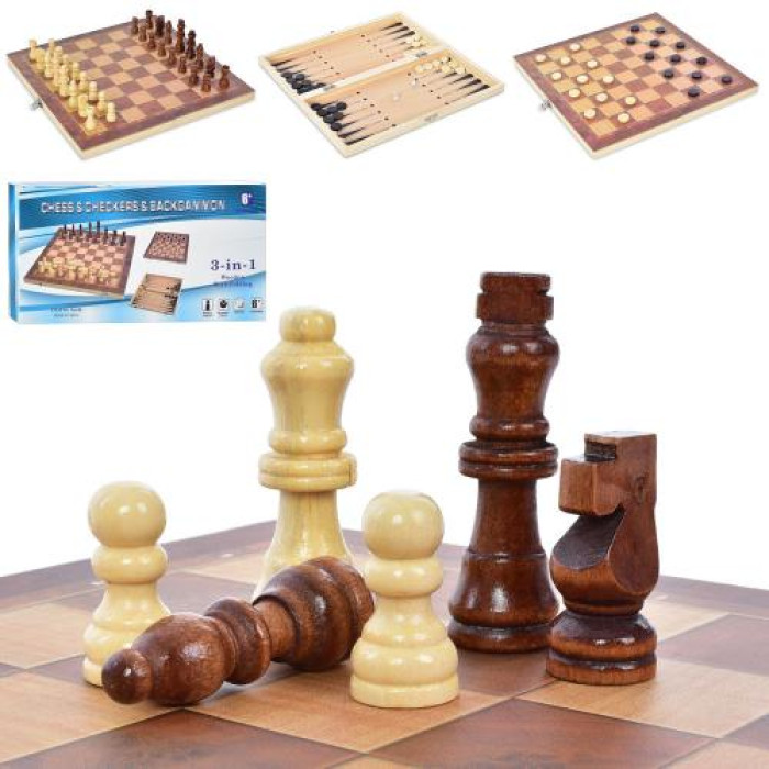 Шахматы 34*34см, деревянные, 3в1 (шашки, нарды), в кор. 34*17,5*4см (12шт)