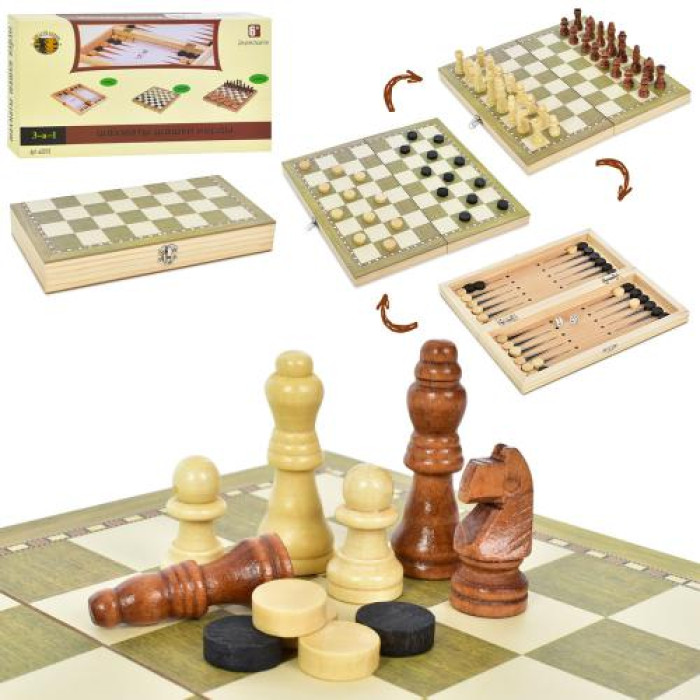 Шахматы деревянные, 3в1 (шахматы, шашки, нарды), 24*24см, в корр. 24,5*13*4см (36шт)