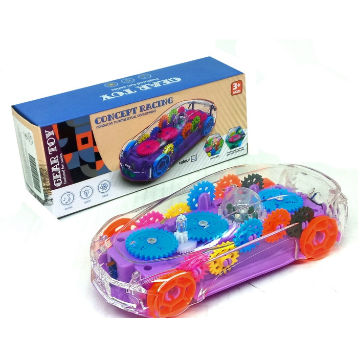 Машина игрушечная прозрачная с шестеренками, музыкальная, свет, в кор. 18*7*6см (192шт)