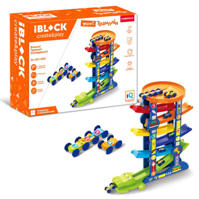 Трек IBLOCK в виде игрушки трека, в комплекте: 3 одинарные машинки, 1 тройная машинка, в кор. 43,5*12*31см (12шт)