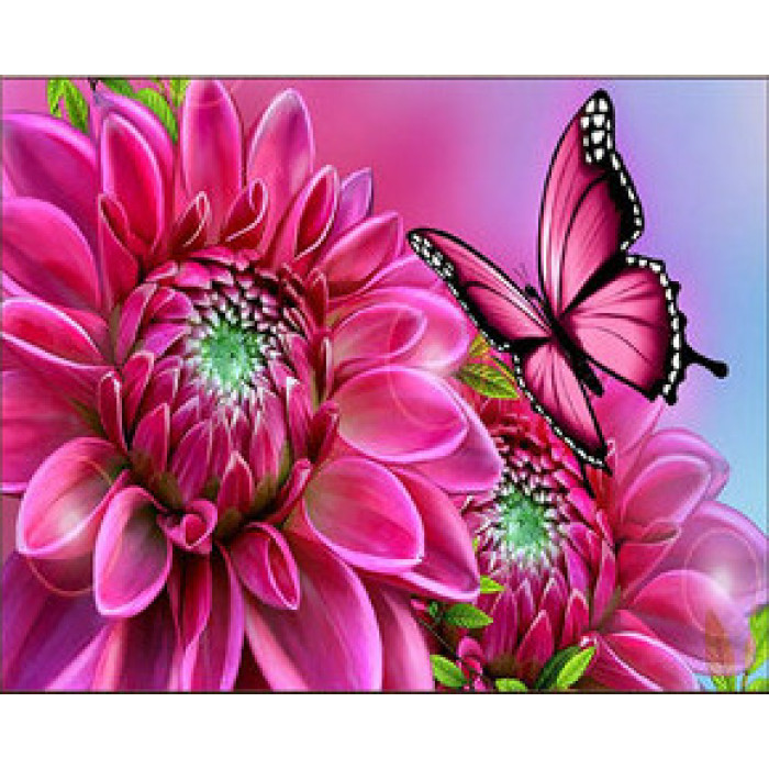 Алмазная мозаика Бабочка на ярких цветках 30х40см круглые камни стразы, термопакет, ТМ Стратег, Украина