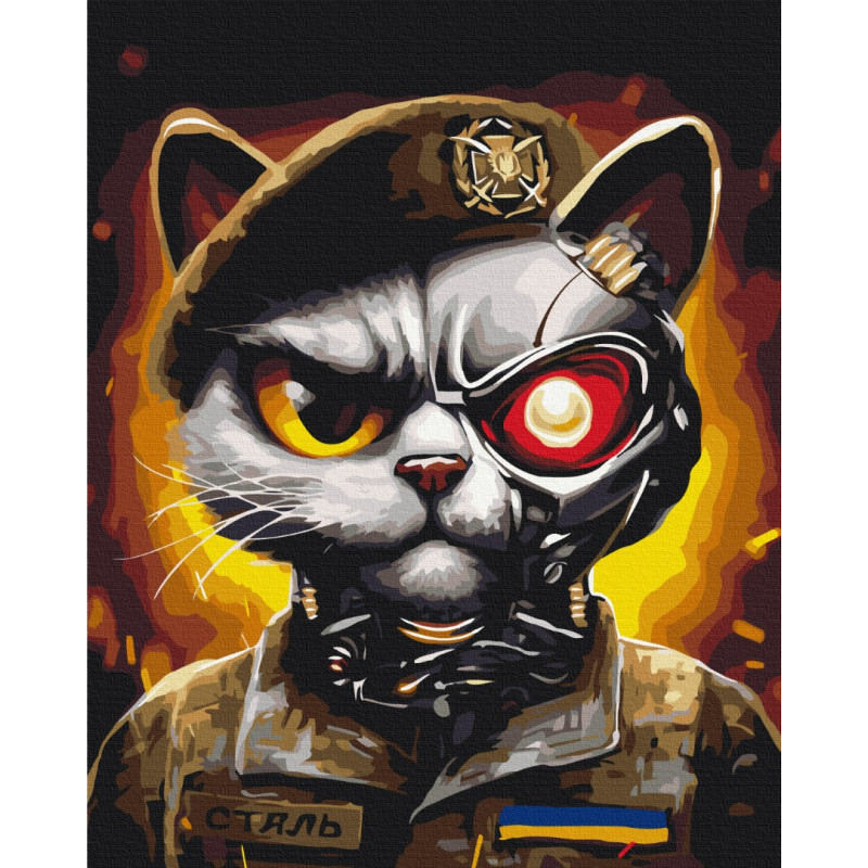 Картина по номерам «Котик ВСУ, Марианна Пащук», патриотическая в термопакете 40*50см, ТМ Brushme, Украина