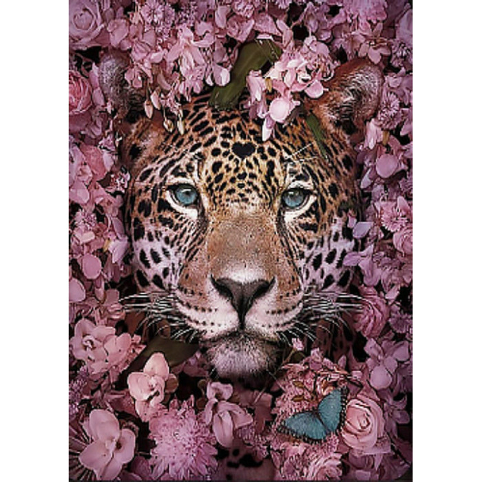 Алмазная мозаика Леопард в цветах без рамки 25х35см, ТМ Strateg, Украина