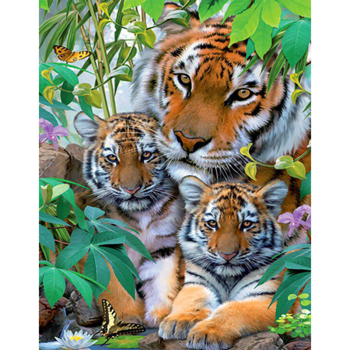 Алмазная мозаика Тигр с тигрятами 35х45см круглые камни-стразы, без подрамника, 4 рейки в кор. 41*8*4см, ТМ Стратег, Украина