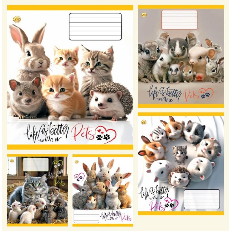 Зошит 12 арк.клітинка Тверда ТА51105 Pets, 25/600, 5к. ціна за 25 шт.