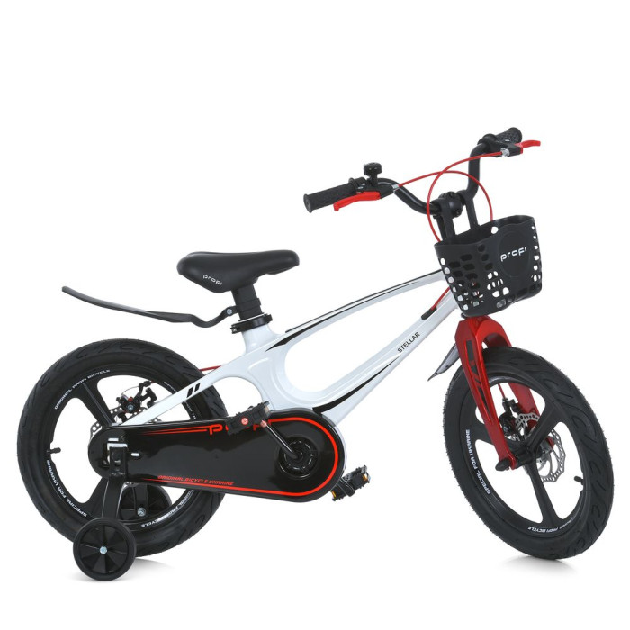 Велосипед дитячий PROF1 14д. MB 141020-9 (1шт) STELLAR,SKD75,магнез.рама,вилка,обод,перед/зад.диск.торм.,кошик,крила,доп.кол,білий