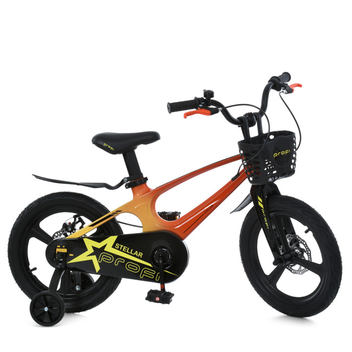 Велосипед дитячий PROF1 14д. MB 141020-6 (1шт) STELLAR,SKD75,магнез.рама,вилка,обод,перед/зад.диск.торм.,кошик,крила,доп.кол,червоно-жовтий