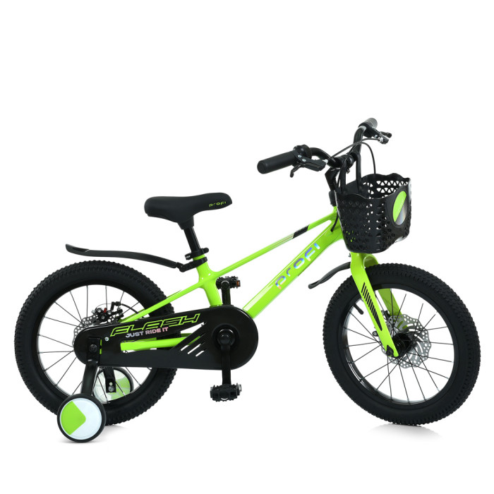 Велосипед дитячий 16д. PROF1 MB 1683 NEON GREEN (1шт) Flash,SKD85,магнієва рама,кошик,дод.кол.,зелений