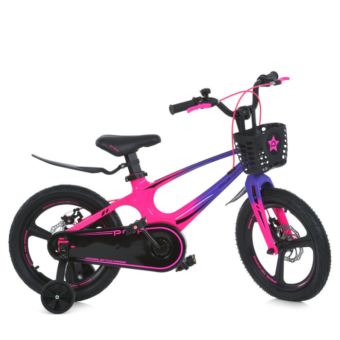 Велосипед дитячий PROF1 16д. MB 161020-8 (1шт) STELLAR,SKD75,магнез.рама,вилка,обод,перед/зад.диск.торм.,кошик,крила,доп.кол,град.рожево-фіолет.
