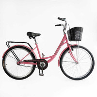 Велосипед міський Corso «TRAVEL» 26`` + КОШИК одношвидкісний, сталева рама 16.5``, корзина, багажник /1/
