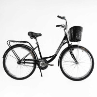 Велосипед міський Corso «TRAVEL» 26`` + КОШИК колір ЧОРНИЙ, одношвидкісний, сталева рама 16.5``, корзина, багажник /1/