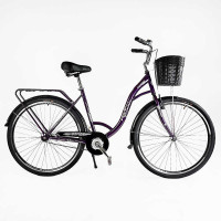 Велосипед міський Corso «FORTUNA» 28`` + КОШИК ТЕМНО-ФІОЛЕТОВИЙ, одношвидкісний, сталева рама 20``, корзина, багажник /1/