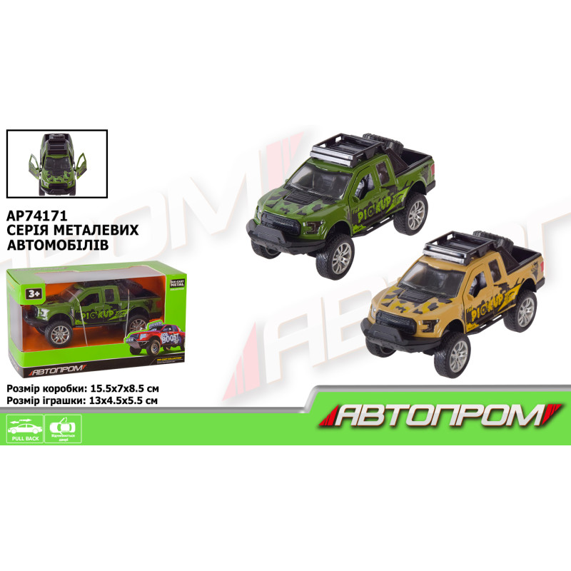 Машина мет. АВТОПРОМ 1:32,2 кольора,відкр.двері,кор.15,5*8,5*6,8см /96-2/