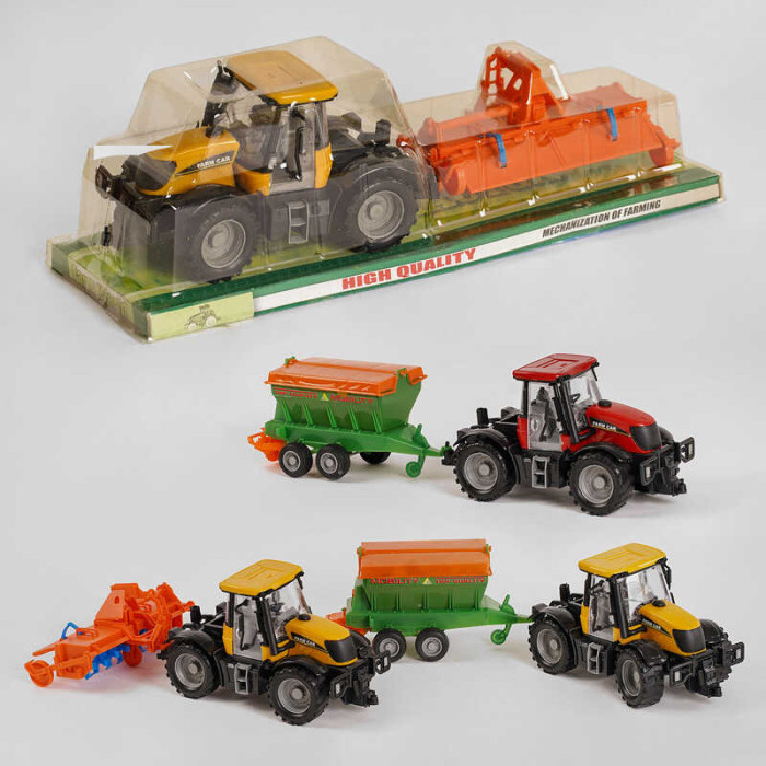 Трактор 4 види, з причепом, інерція, рухливі деталі, в слюді /30/