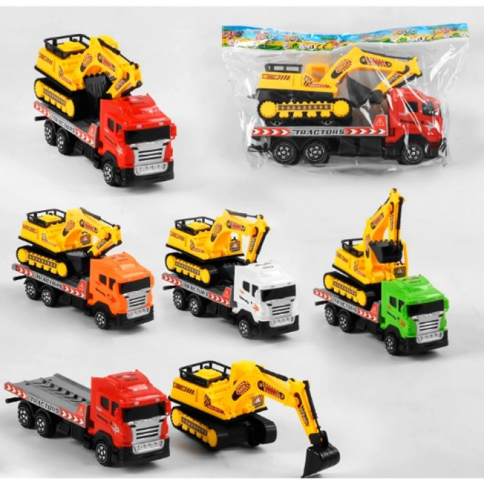 Трейлер з екскаватором, інерція, 2 кольори, 1 штука в п/е 10*24*7 см /144-2/