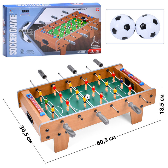 Футбол дерев'яний, на ніжках, на штангах, 60,5-30,5-18,5см, поле 50-29см, 2 м'яча, шкала ведення рахунку, в кор-ці, 61-30-7см /9/