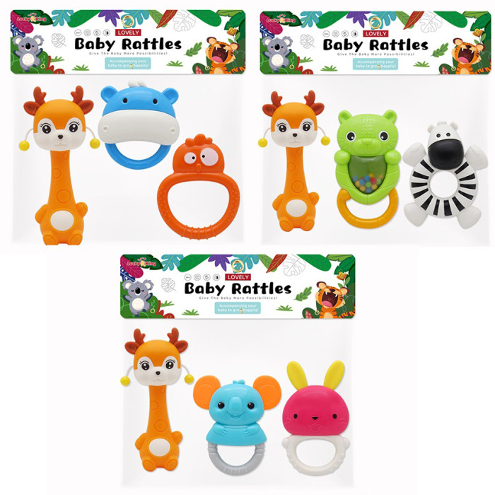 Брязкальце набір 3шт, тварини, від 10см до 15см, 3 види, у п/е 17-22-5см /84/