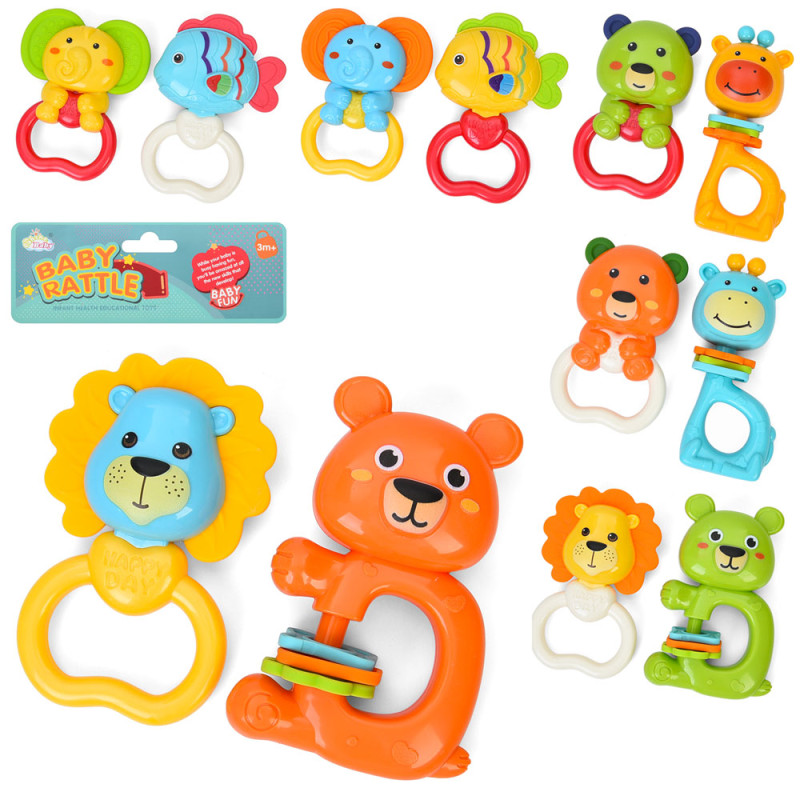 Брязкальце набір 2шт, тварини, 11см, прорізувач, 3 види по 2 кольори, у п/е,15,5-20-3см /180/