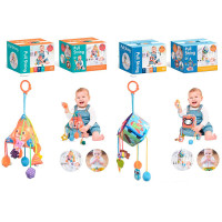 Підвіска м'яка на ліжко/на коляску, дзеркало, пискавка, прорізувач, брязкальце, 2 види (куб 43см, піраміда 35см, в кор-ці, 17,5-13-13см /24/