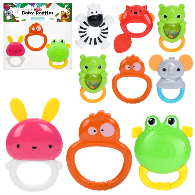 Брязкальце набір 3шт, тварини, від 10см до 14см, 3 види, у п/е17-22-5см /168/