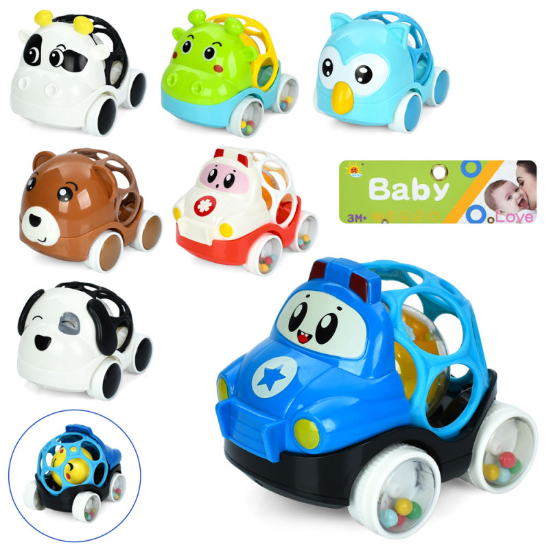 Брязкальце машинка-тварина 10см, кулька, 8 видів, в п/е, 17,5-17,5-8см /96/