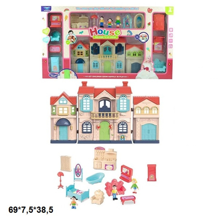 Ляльковий будинок 1370 з ляльками,меблями муз.світ.кор.69*7,5*38,5 /18/