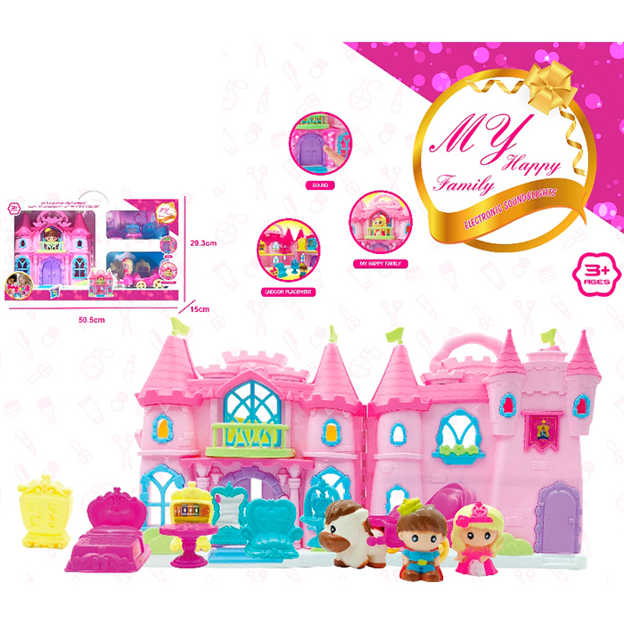Замок замок принцеси, 24-12,5-в25см, музика, світло, меблі, фігурки 2шт, карета, на бат-ці, в кор-ці, 50,5-29,5-15см /10/