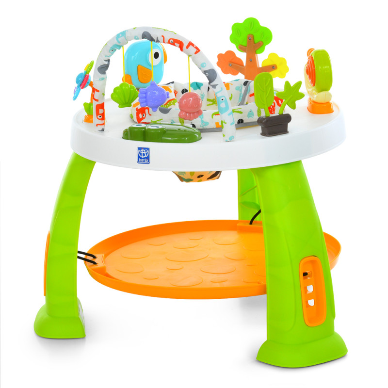 Розвиваючий центр-стрибунець M 6243-5 (1шт) 3в1 (столик-лего, обертове сидіння, стрибунець) музика, світло, дуга з іграшками, зелений